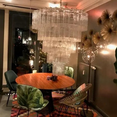 Rylight 5-laags rokerige grijze/heldere bloemenglazen buiskroonluchter