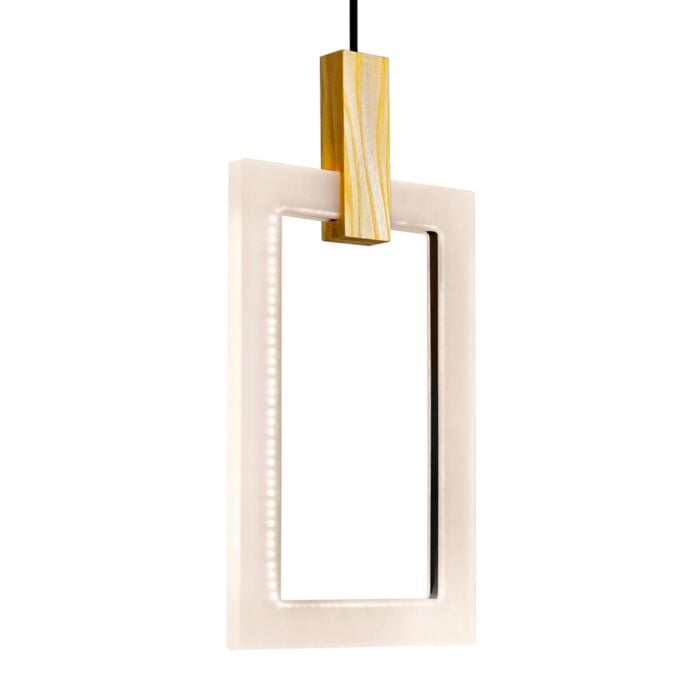 Rylight Modern Minimalist Rectangular LED Pendant with White Oak Finish