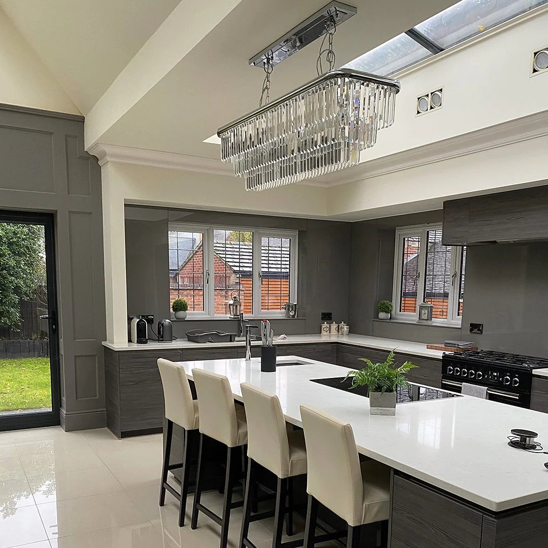 Rylight 10-lichts rechthoekige kristallen kroonluchter in gepolijst chroom