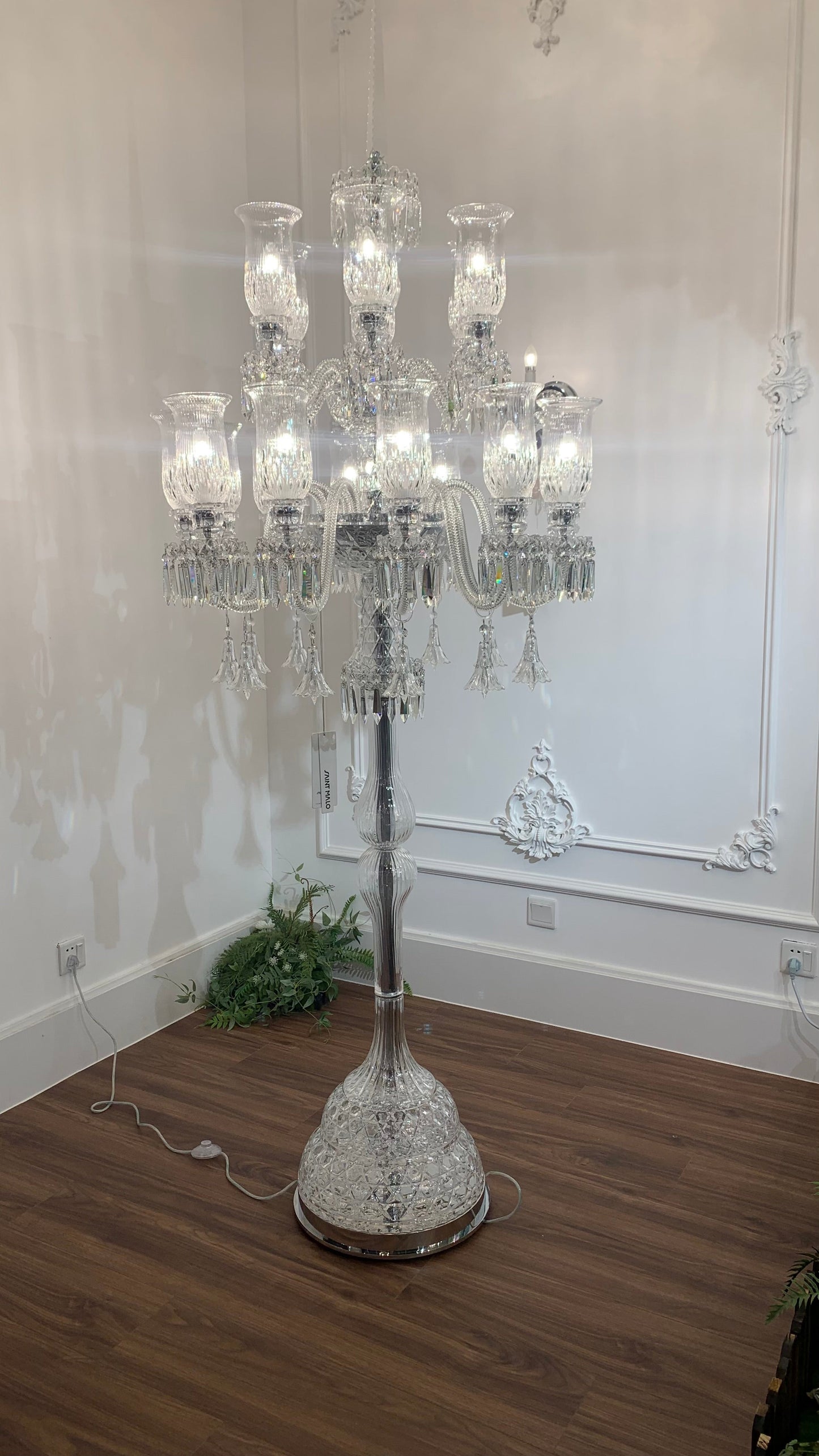 Luxe klassieke kaarslicht bloem lampenkap kristallen vloerlamp