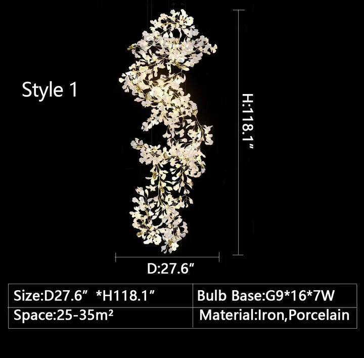 Rylight Oversized Creatieve Mode Ginkgo Bladeren Keramische Porseleinen Kroonluchter