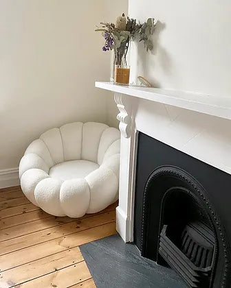 Fleece White Pumpkin Sofa Chair with Footstool