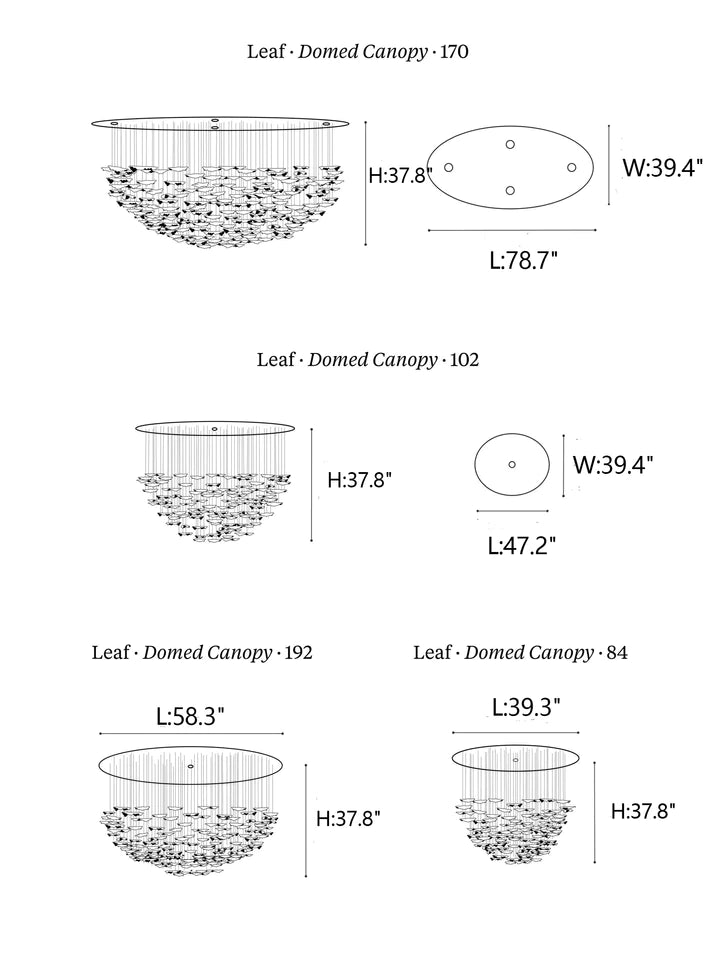 Rylight 84/102/170/192 Leaves Art Design Chandelier