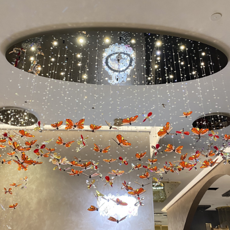 Modern Tiffany Glass Butterfly Chandelier for Dining Room