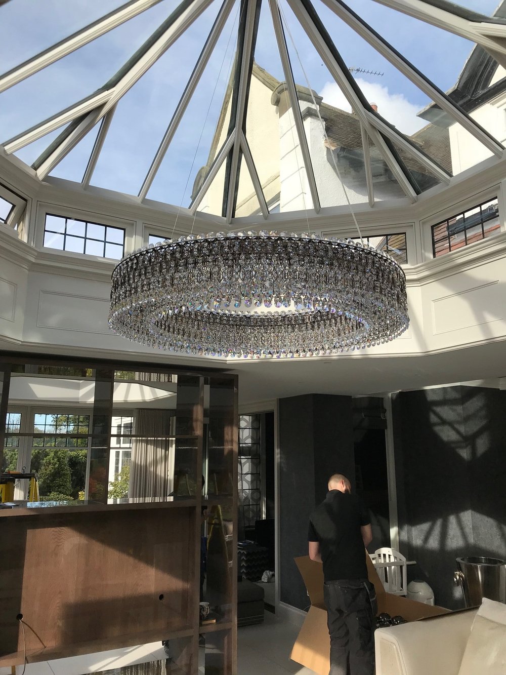 Rylight 1-Tier Round Crystal Beads Drum Chandelier