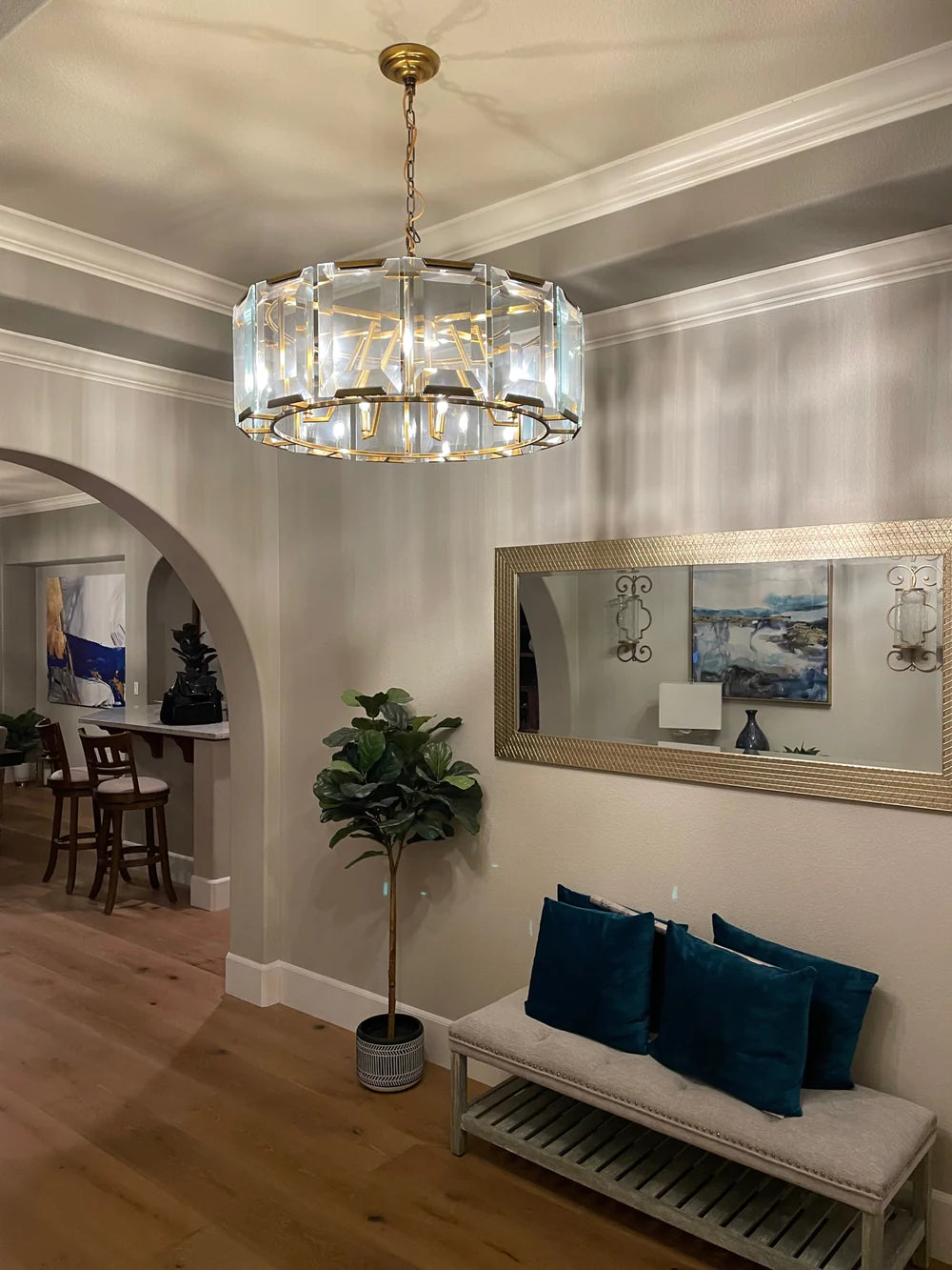 Rylight 4/7/10/14-Light Round Crystal Chandelier in Brass/Black Finish