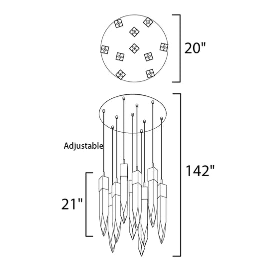Rylight moderne en luxe ronde/rechthoekige plafondhanglamp in zwarte afwerking