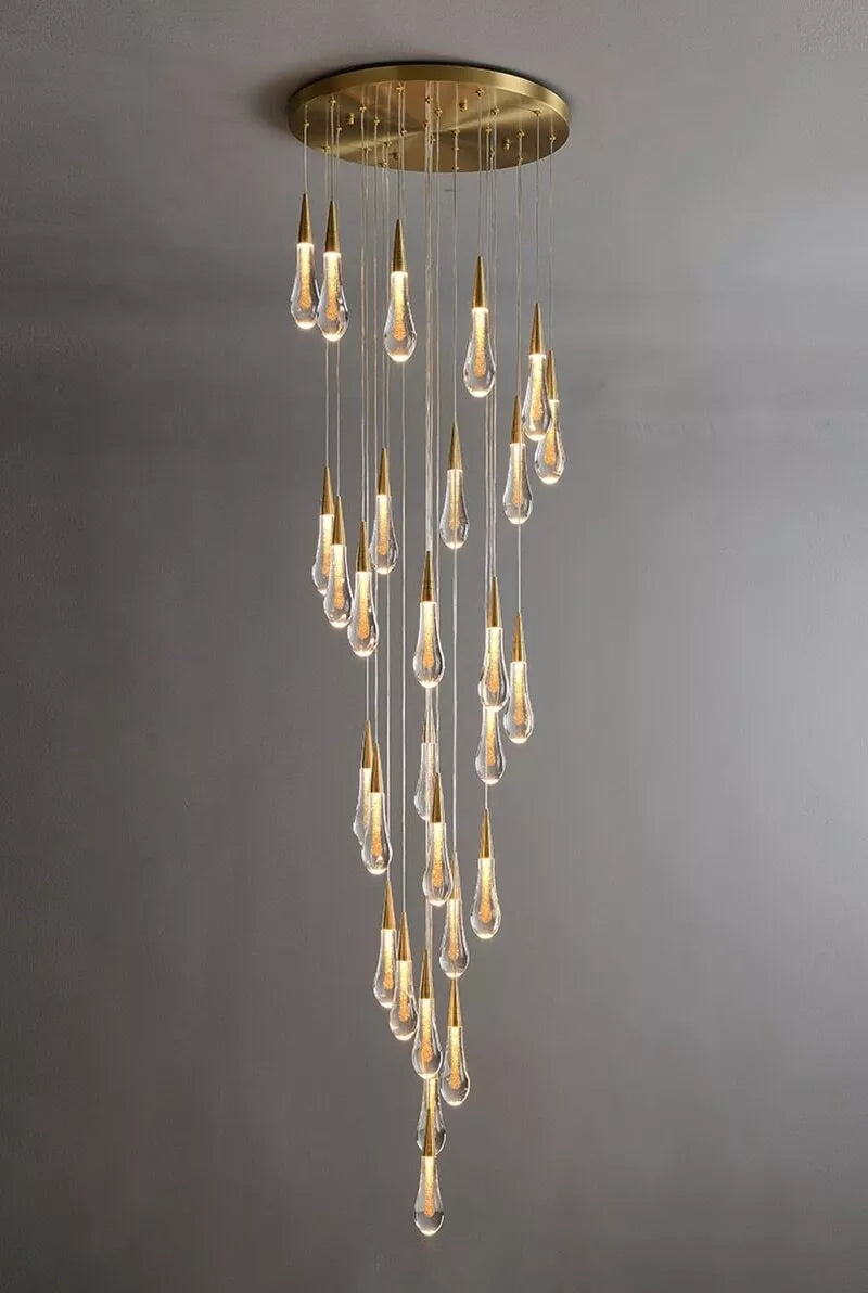 Modern Cascade Raindrop Round Spiral Crystal Chandelier for Staircase/Foyer