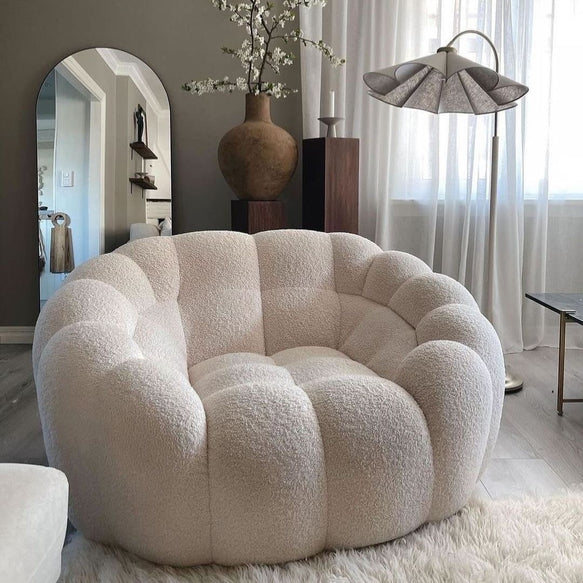 Cozy Fleece White Big Pumpkin Loveseat Sofa Chair