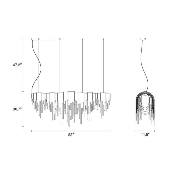 Rylight 27,5"/52"/72" Art Design lineaire kwastkroonluchter in verchroomde afwerking