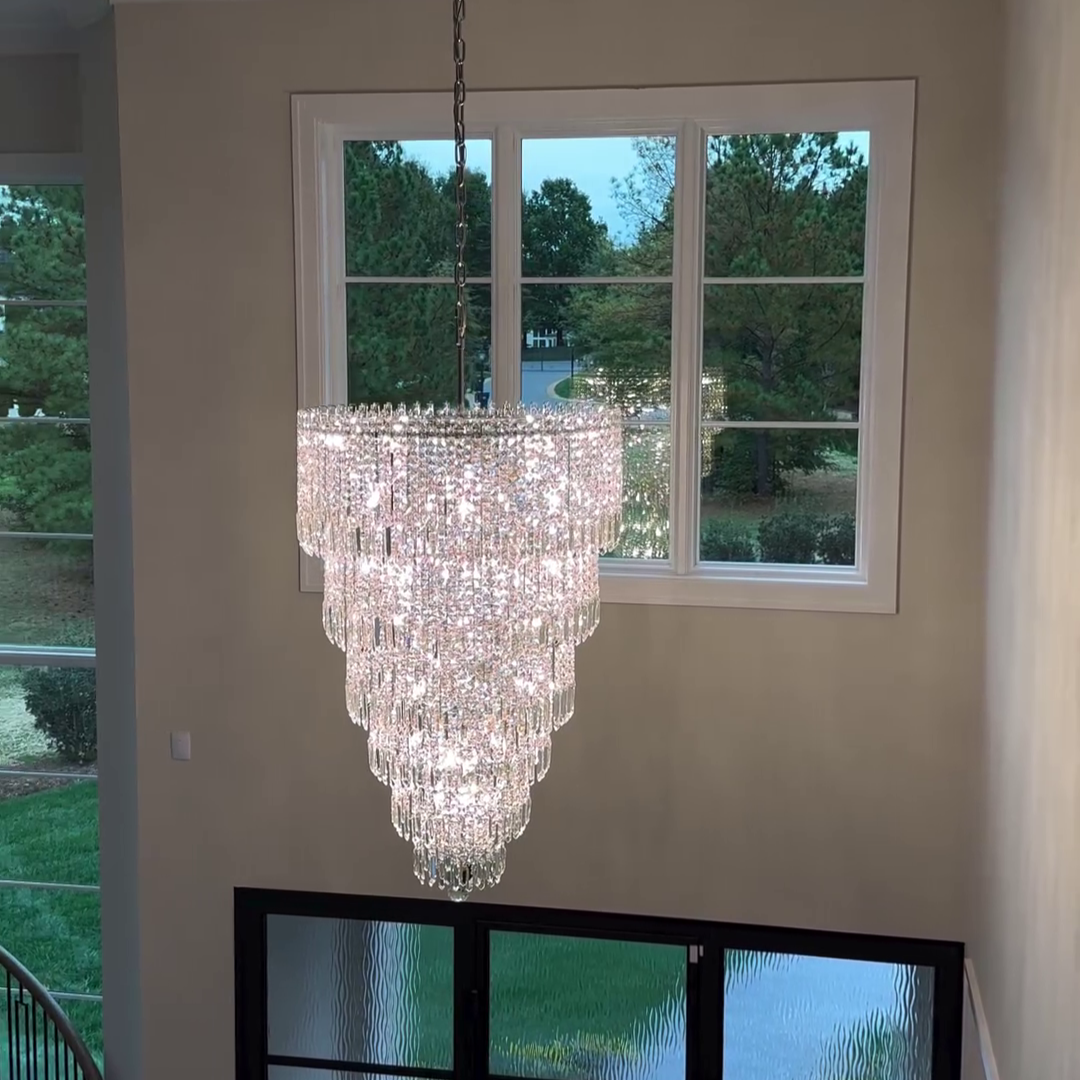 Rylight 30-Light 6-Tier Round Waterfall Crystal Chandelier