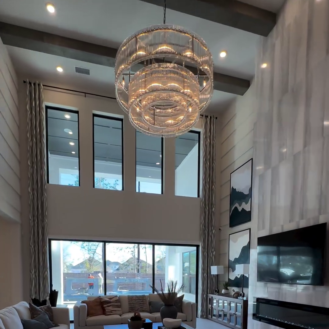 Rylight 2-laags ronde handgemaakte gecanneleerde glazen kroonluchter