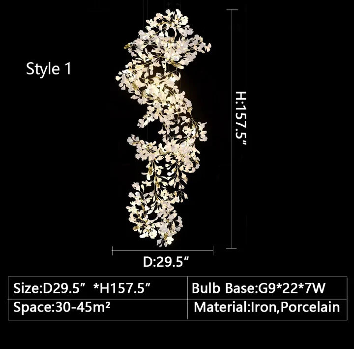 Rylight Oversized Creatieve Mode Ginkgo Bladeren Keramische Porseleinen Kroonluchter