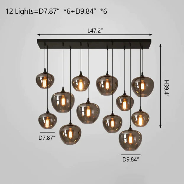 Rylight 6/8/10/12-Light Smoky Gray Glass Chandelier