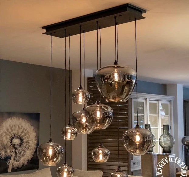 Rylight 6/8/10/12-lichts rookgrijze glazen kroonluchter