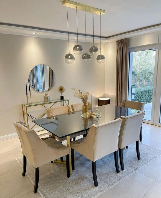 Rylight 5/7/9-licht semi-rokerige grijze glazen hanglamp