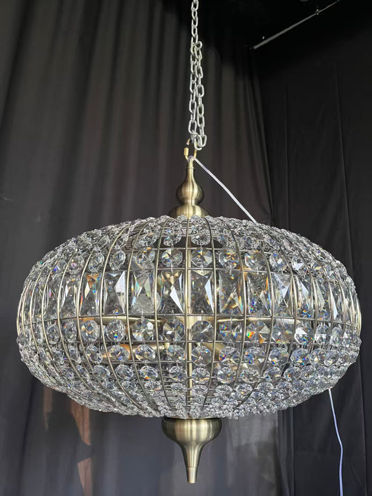 Rylight 3-Light French Empire Bead Crystal Chandelier in Antique Brass Finish