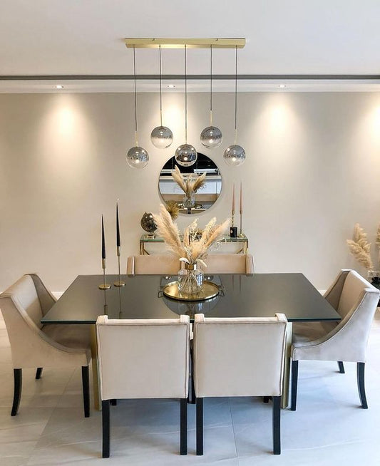 Rylight 5/7/9-licht semi-rokerige grijze glazen hanglamp