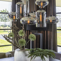 Rylight 6/8/10/12-lichts rookgrijs/amberkleurige glazen kroonluchter