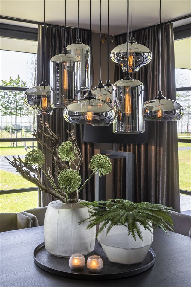 Rylight 6/8/10/12-lichts rookgrijs/amberkleurige glazen kroonluchter