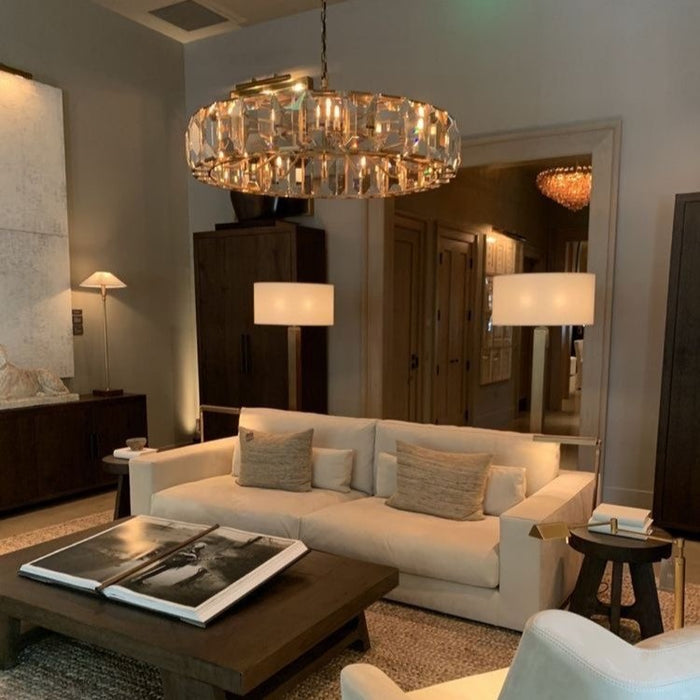 Rylight 4/7/10/14-ثريا كريستالية مستديرة خفيفة باللون النحاسي/الأسود