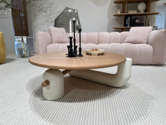 طاولة قهوة دائرية بتصميم كريمي فرنسي حديث من رايلايت