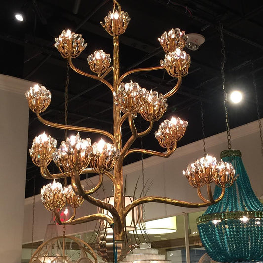 Luxe gouden kroonluchter met takken en bloemen voor woonkamer/trap/slaapkamer