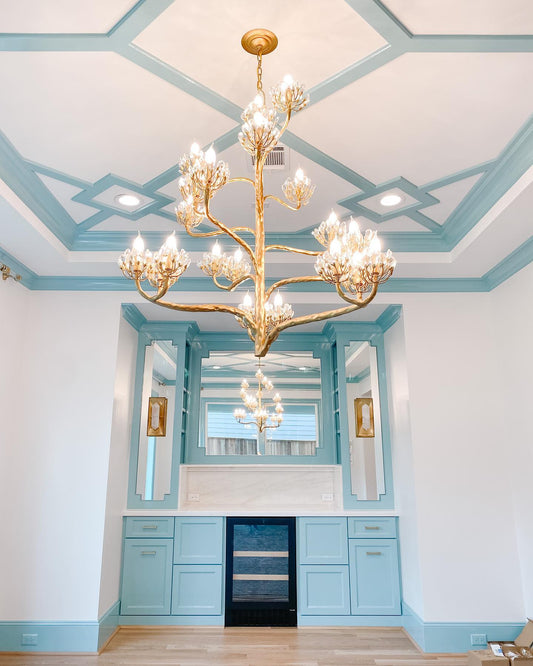 Luxe gouden kroonluchter met takken en bloemen voor woonkamer/trap/slaapkamer