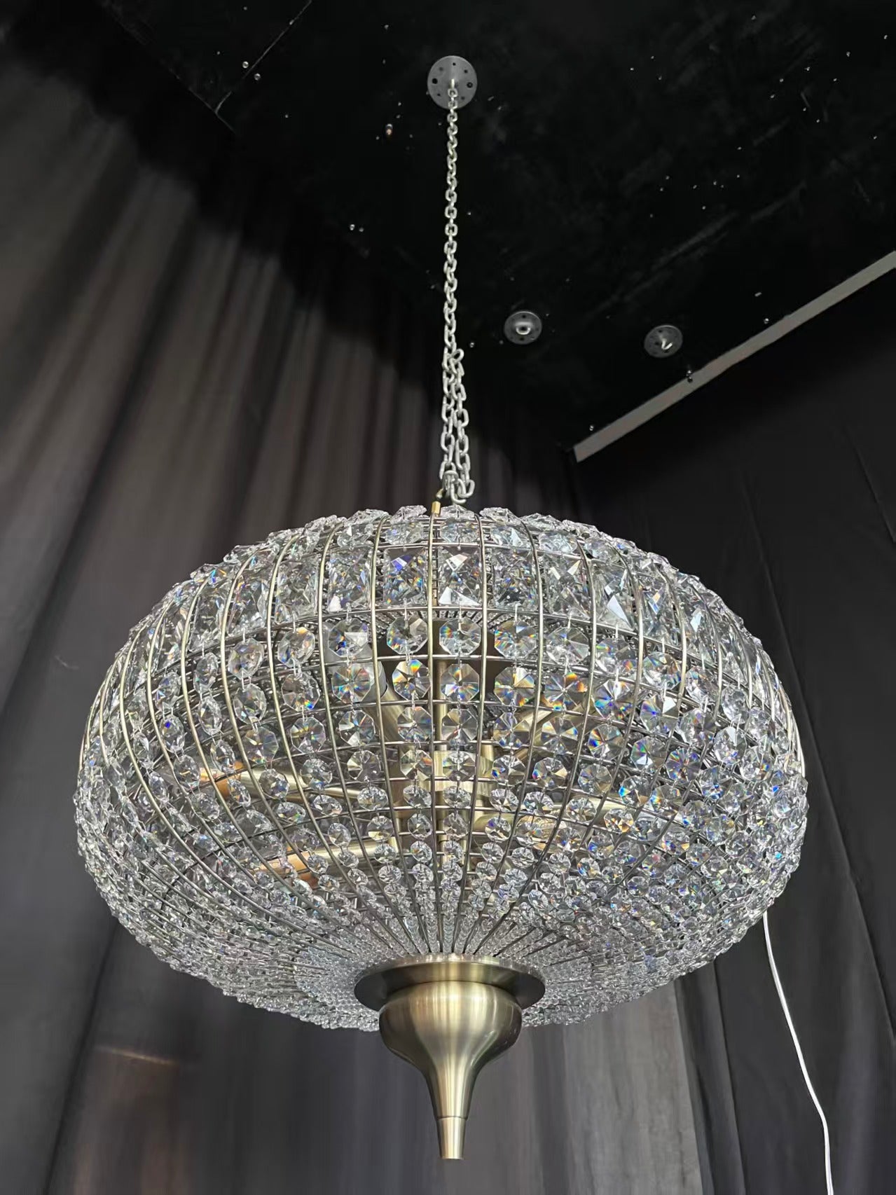 Rylight 3-Light French Empire Bead Crystal Chandelier in Antique Brass Finish
