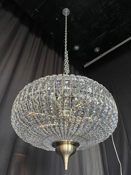 Rylight 3-Light French Empire Bead Crystal Chandelier in Antique Brass Finish
