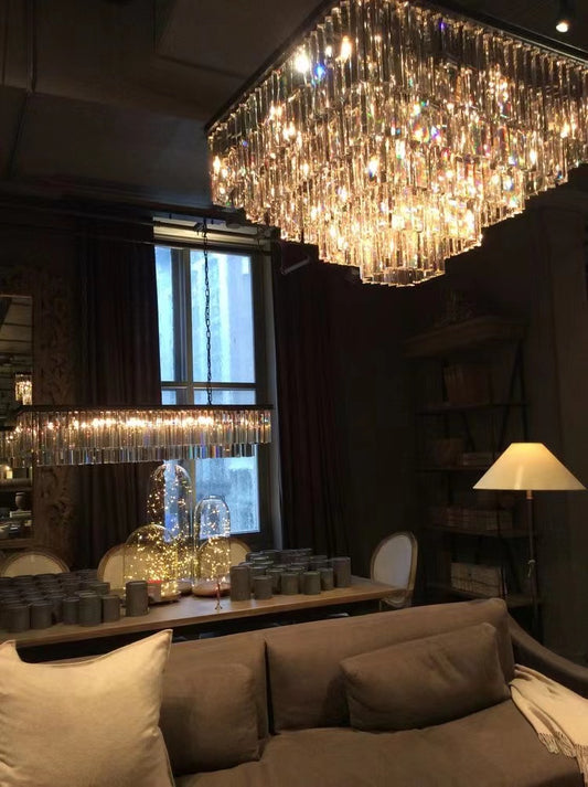 ثريا كريستالية بإطار أسود مربع من Rylight مكونة من 5 طبقات