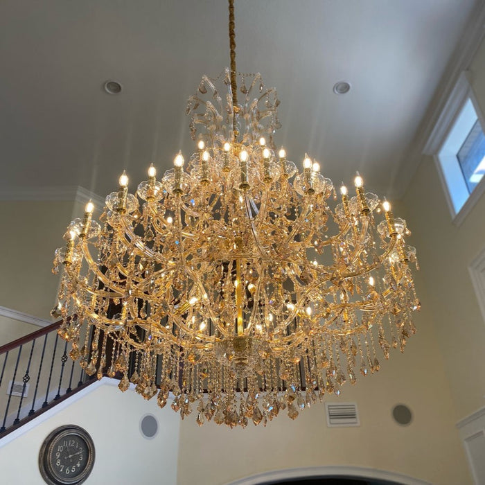 Rylight 28/55-Light Candle Crystal Tiered Dimmable Chandelier in Gold/Chrome Finish