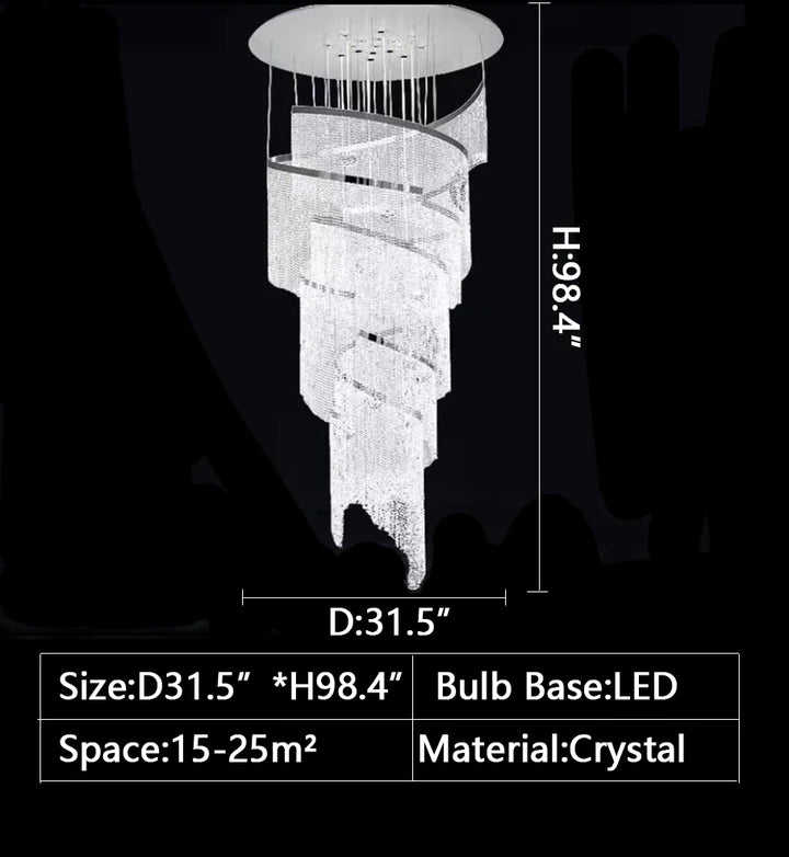 Rylight Cascade Spiral Tassel Crystal Chandelier