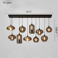 Rylight 6/8/10/12-lichts rookgrijs/amberkleurige glazen kroonluchter