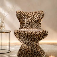 360° Swivel Vintage Leopard Print Faux Mink Fur Single Accent Chair