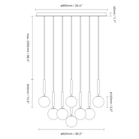 Rylight 1/3/6/13-Globes helder/wit glazen hangende kroonluchter 
