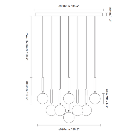 Rylight 1/3/6/13-Globes helder/wit glazen hangende kroonluchter 