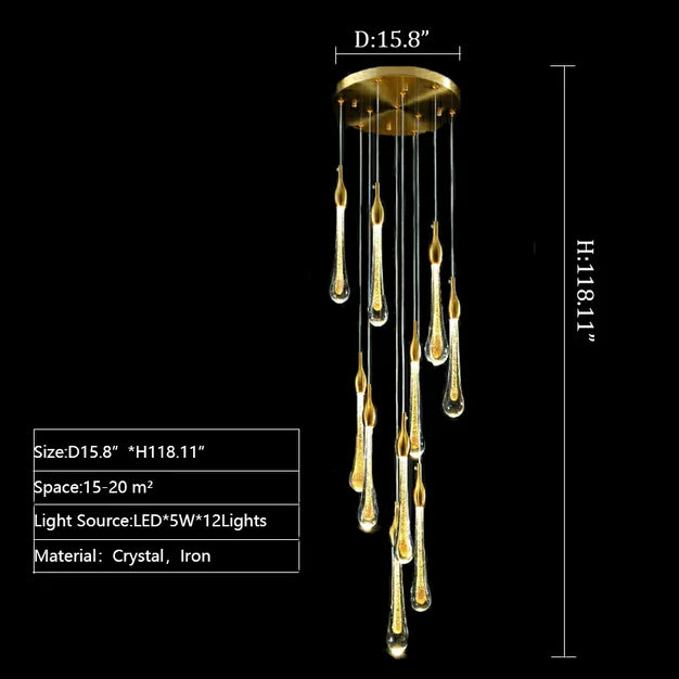 Modern Foyer Glass Raindrops Pendant Chandelier For Staircase/High-Ceiling Space