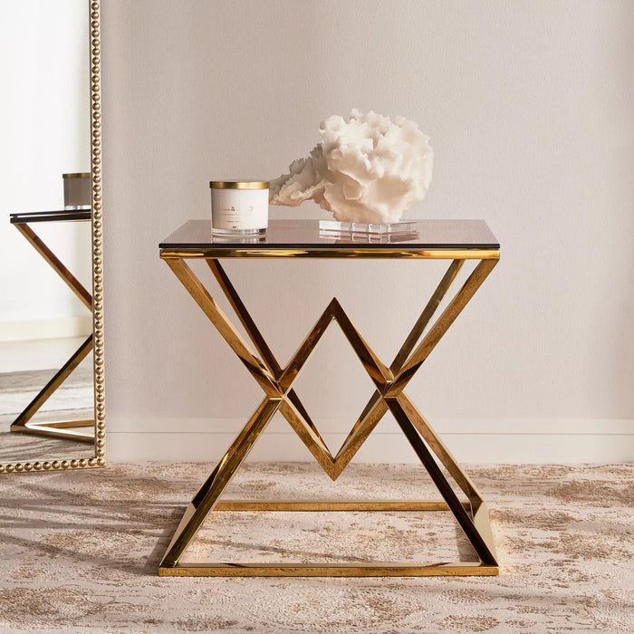 Rylight Luxury Geometric Glass Top Side Table