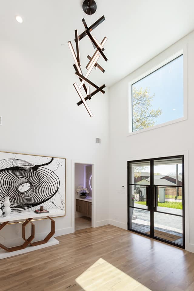 Moderne verticale geometrische aluminium hanglamp voor trap/hal/hoog plafond 