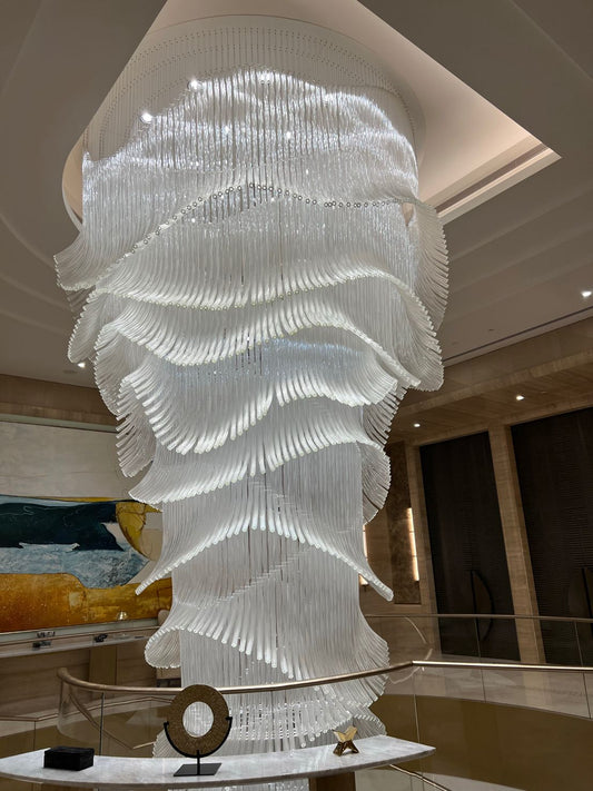 Luxe kroonluchter met palmboomglasstaven voor hotels, restaurants, villa's en trappenhuizen