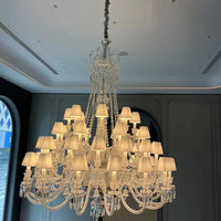 Lichte luxe klassieke lange versie gelaagde kaarslicht kristallen kroonluchter voor kamers met hoge plafonds/woonkamers 