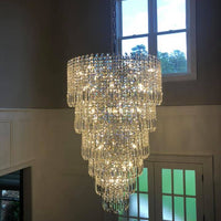 Rylight 30-lichts ronde waterval-kristallen kroonluchter met 6 lagen