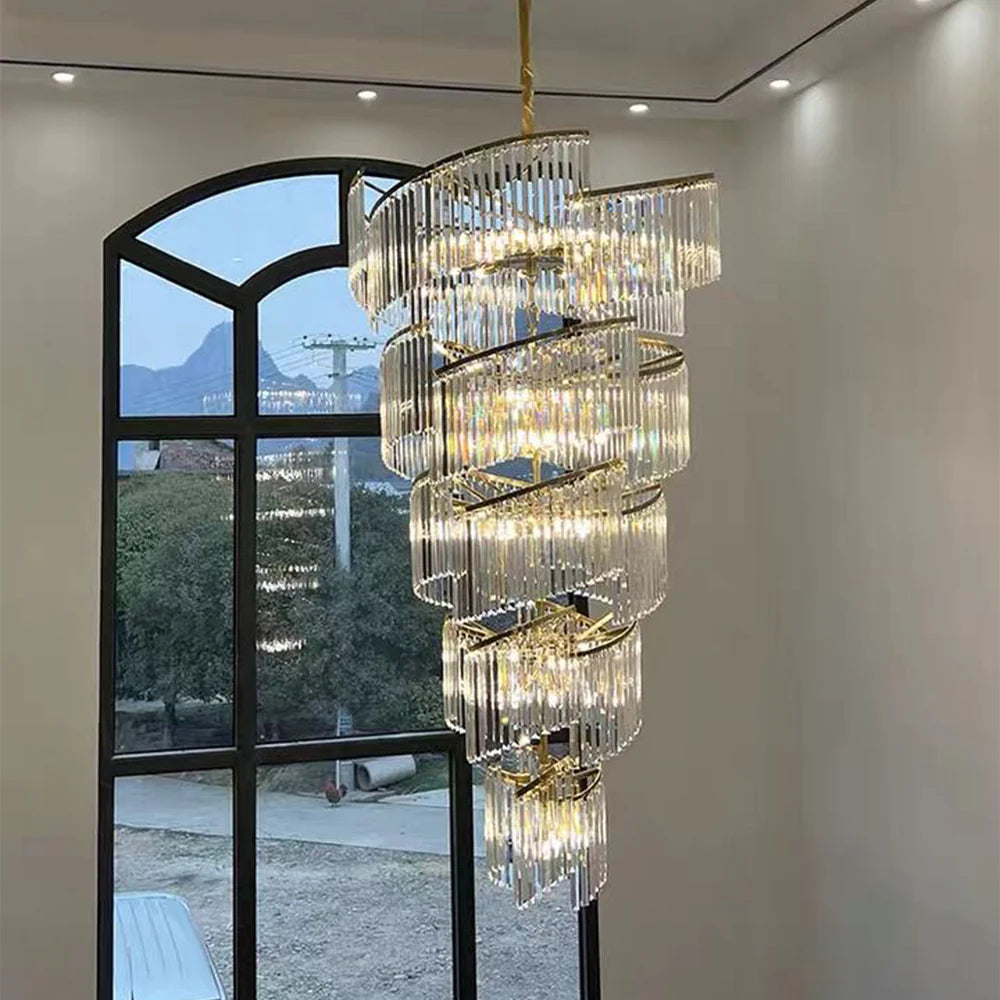 Rylight meerlaagse luxe spiraalvormige kristallen kroonluchter moderne designercreatie