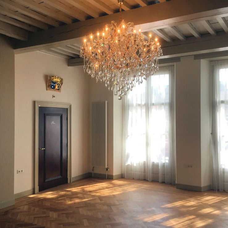Rylight 25-Light Candle Crystal Chandelier in Gold/Chrome Finish
