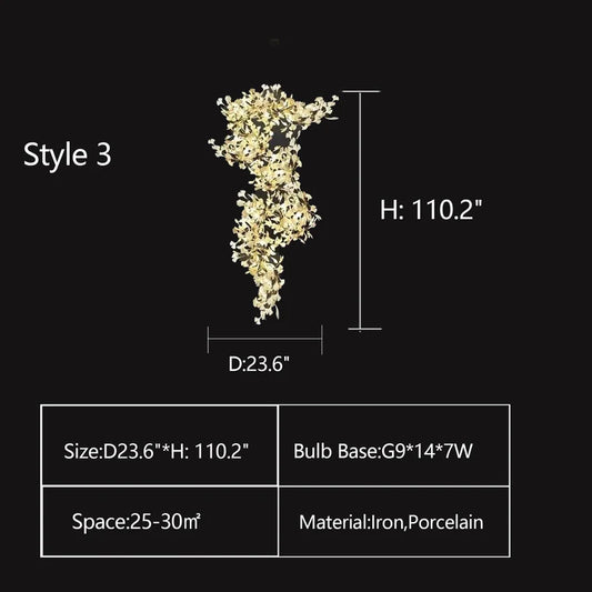 ثريا سيراميك بورسلين كبيرة الحجم بتصميم إبداعي من أوراق الجنكة من رايلايت