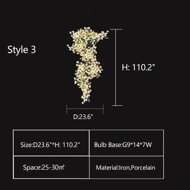 ثريا سيراميك بورسلين كبيرة الحجم بتصميم إبداعي من أوراق الجنكة من رايلايت
