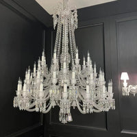 Lichte luxe klassieke lange versie gelaagde kaarslicht kristallen kroonluchter voor kamers met hoge plafonds/woonkamers 