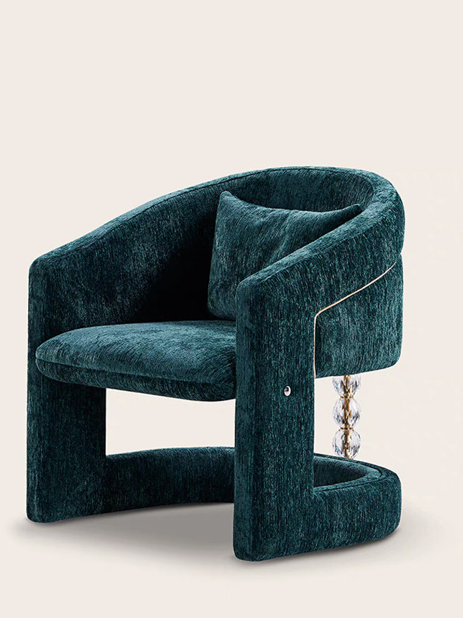 French Luxury Teal Chenille Accent Lounge Chair