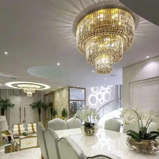 ثريا كريستالية من رايلايت ذات 3 طبقات ذهبية اللون